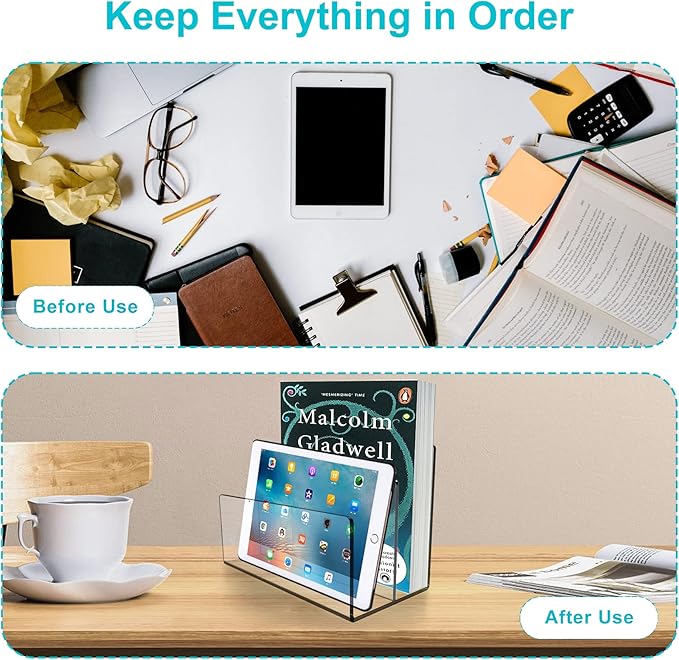 Boloyo Acrylic File Holder,1PC 2 Sections Clear File Organizer Mail Letter Sorter Desktop Folder Holder for Home Office School Envelope Bill Filling Paper Document