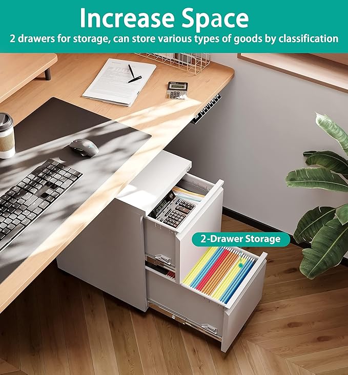 SISESOL 2 Drawer File Cabinet with Lock and Wheels,White Rolling File Cabinets,Locking Mobile Metal Filing Cabinet for Home Office,Under Desk,Fit A4/Letter/Legal File, Easy Assembly
