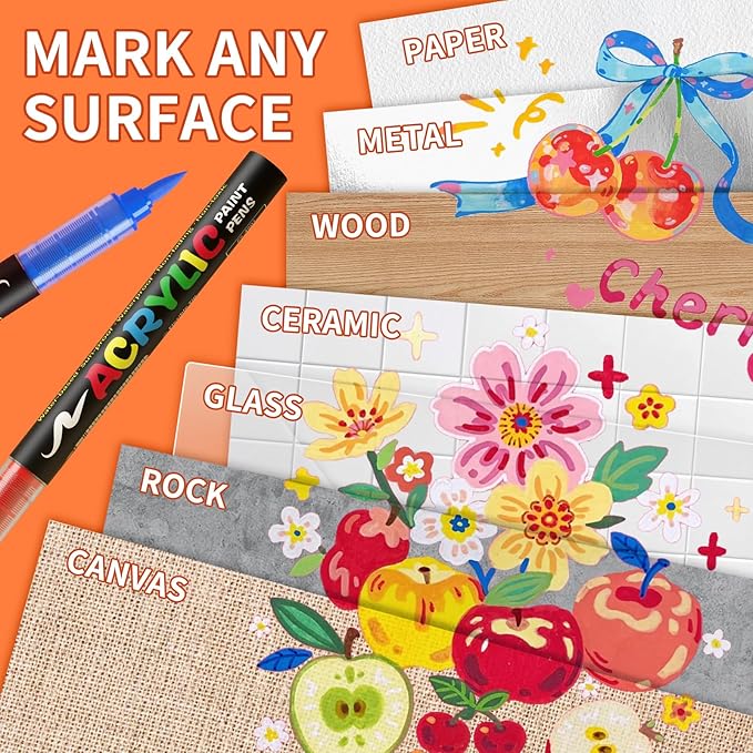 240 Colors Acrylic Paint Markers, Soft Brush Tip Acrylic Markers Set, Paint Pens for Wood, Fabric, Canvas, Glass, Stone, Canvas, Rock Painting and DIY Crafts Art Supplies