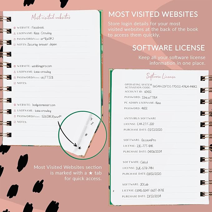 PLANBERRY Password Book Premium – Small Internet Address Organizer with A-Z Tabs – Pocket Website Password Keeper with Alphabetical Tabs – 4.7x5.7″, Hardcover (African Terracotta)