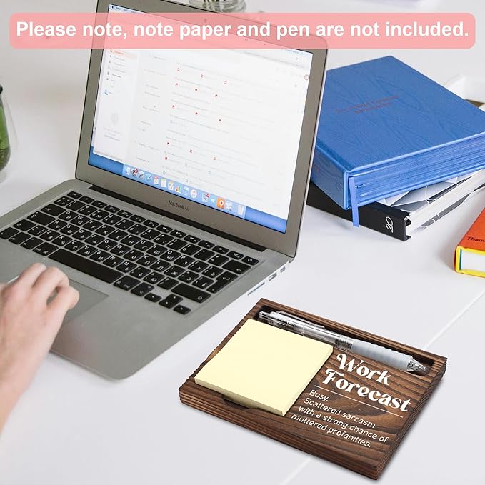 Funny Office Work Gifts for Coworker, Sarcastic Gag Going Away Farewell Gifts, Work Forecast Sticky Note Holder, Post-it Note Dispenser for Desk, Wooden Post-it Note & Pen Holder 6.5" x 4.7" - FTA110