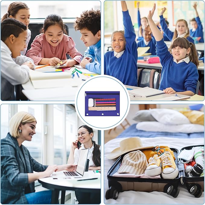 YoeeJob 36 Pack Zipper Pencil Pouch for 3 Ring Binder with Clear Window for School and Office Supplies (Blue)