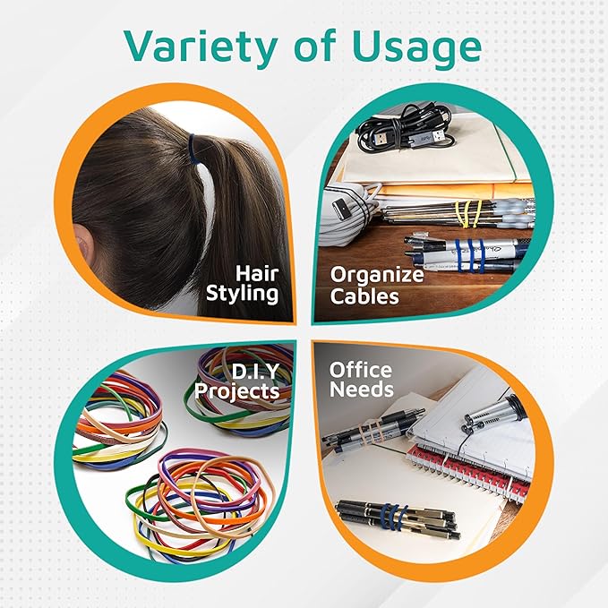 PlasticMill Rubber Bands Assorted Colors - Size 33 (3 1/2" x 1/8") - #33 Colored Rubber Bands Office Supplies - Strong, Elastic Bands for Crafts, Balloon Garland, Cash, File Folders (500-Pack)