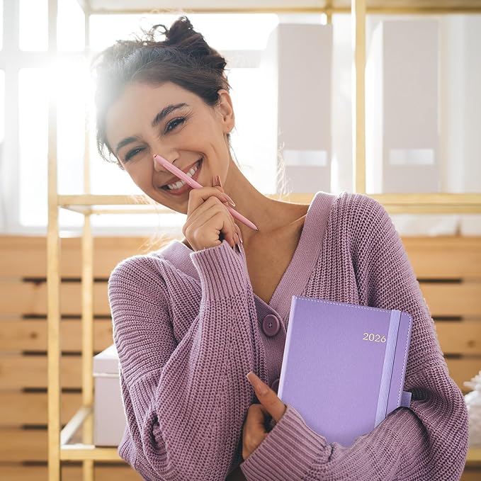 2026 Planner - Planner 2026, 2026 Weekly Monthly Planner, Jan.2026 - Dec.2026, 5.7'' x 8.4'', Thick Paper, Leather Cover, Pen Holder, Back Pocket, Bookmarks, Perfect Daily Organizer - Purple