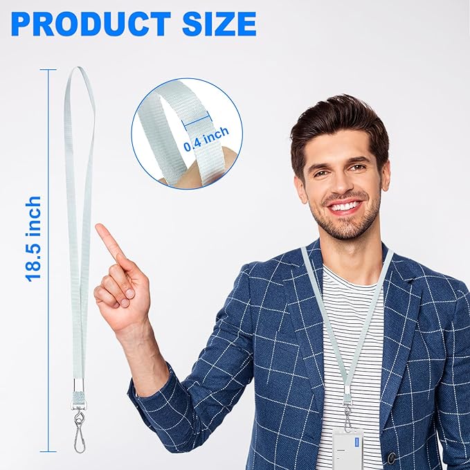 Silver Lanyards Bulk 50 packs Lanyards for ID Badges,Lanyards with Swivel Hook Clips for Name Tag Lanyard ID Holder