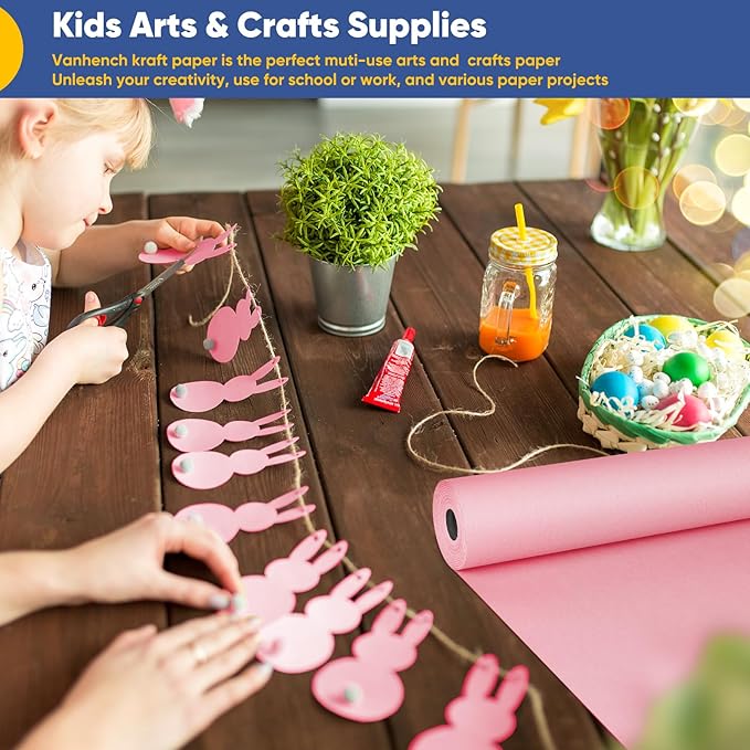 Vanhench 30"×1200" (100') Pink Wrapping Paper Roll, Solid Color Craft Paper for Mother's Day, Valentine's Day, Wedding, Birthday, Anniversary, Bouquet Flower, Poster Bulletin Board Paper