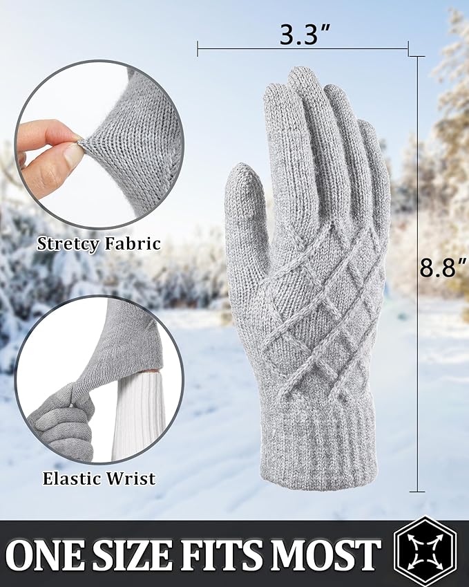 REACH STAR 2 Pairs Winter gloves for women Touch screen Elastic Thermal knit Lining Warm Gloves for Cold weather