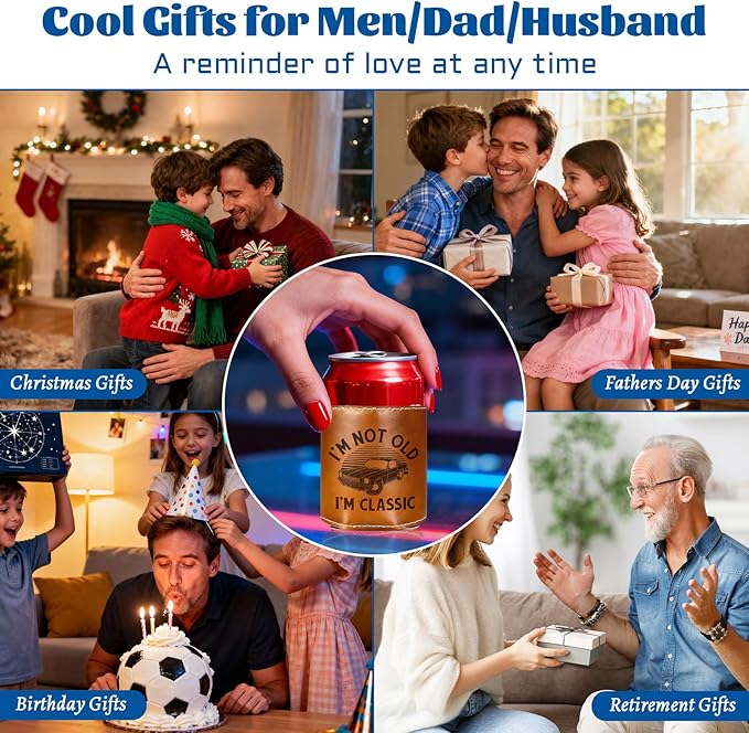 Funny Gifts for Dad from Daughter Son,Christmas Gifts for Grandpa Men,White Elephant Gifts for Adults,Mens Birthday Gag Cool Retirement Gifts for Him Husband,Leather Can Cooler Sleeve Holder for Soda