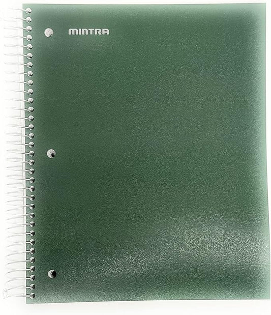 Mintra Office Durable Spiral Notebooks, 5 Subject (Green Olive, Wide Ruled 1pk)