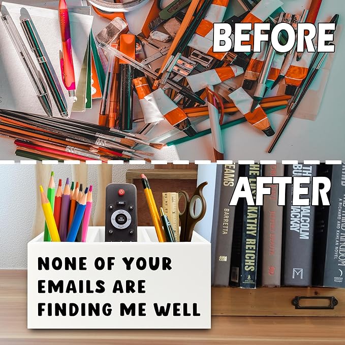 Funny Office Pen Pencil Holder Organizer for Desk, Sarcastic Gifts for Women Men, Funny Coworkers Gifts Wooden Box Sign for Home Office Desk Tabletop Decorations