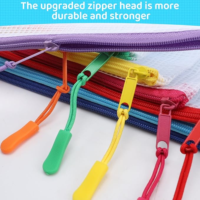 24pcs Mesh Zipper Pouch Bags, Large A3 17x12 Inches Reusable Zipper Bags Puzzle Storage 8 Colors Multipurpose for Board Games Travel Office Supplies and Home Organization