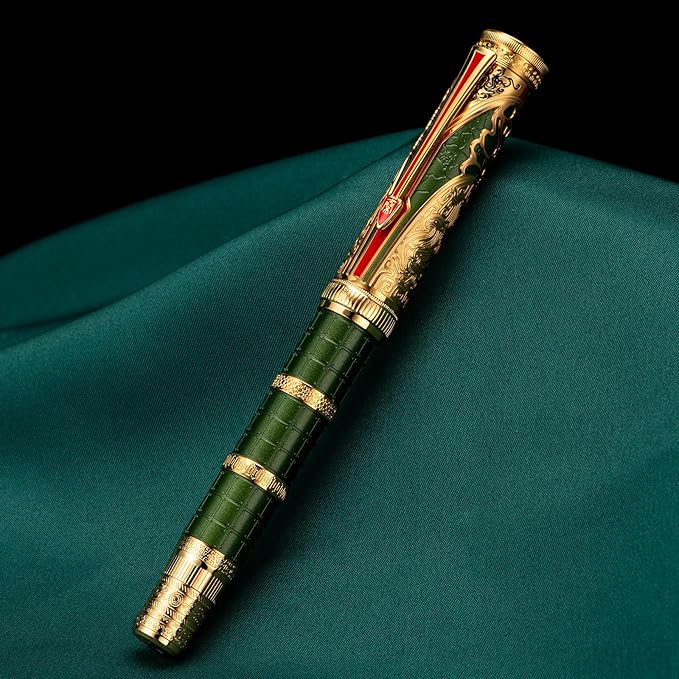 Hongdian D5X Fountain Pen - Green Qin Dynasty Writing Pen with Fine Nib and Converter Set