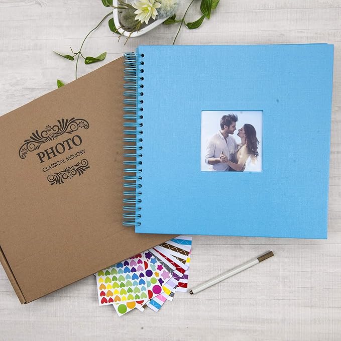 12 x 12 Inch Large DIY Scrapbook Photo Album with Window Design Cover 80 Pages Craft Paper Memory Book for Weeding Anniversary Travel and Baby (Blue)