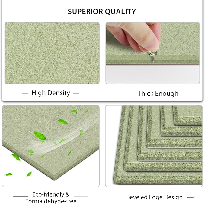 BXI Felt Bulletin Board - 36 X 24 Inches, 6 Pcs Self-Adhesive Decor Cork Boards with 30 Pushpins, Sturdy Acoustic Wall Panels for Office Work, Poster Pin Tiles for Teen Dorm Room Kitchen Classroom