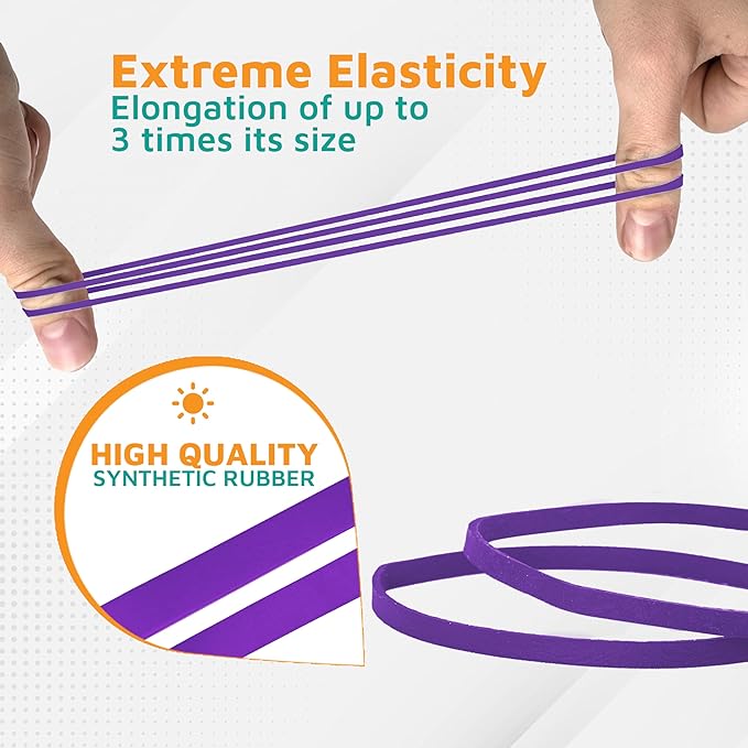 PlasticMill Purple Rubber Bands Size 33 (3 1/2" x 1/8") - #33 Colored Rubber Bands Office Supplies - Strong, Elastic Bands for Crafts, Balloon Garland, Cash, File Folders (100-Pack)