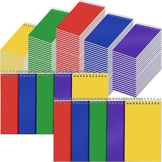 Leinuosen 100 Pcs Spiral Memo Pads 3x5 Inch 75 Sheets College Ruled Small Pocket Notebooks Little Mini Notepads Bulk Top Bound Lined Note Pads for Home School Office Travel Work (Bright Color)