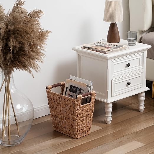 GRANNY SAYS Bathroom Wastebasket, Caramel Orange Woven Trash Can with Handles, Waterproof Wicker Waste Basket for Office, 1-Pack, 13" x 7 ½" x 12 ½"