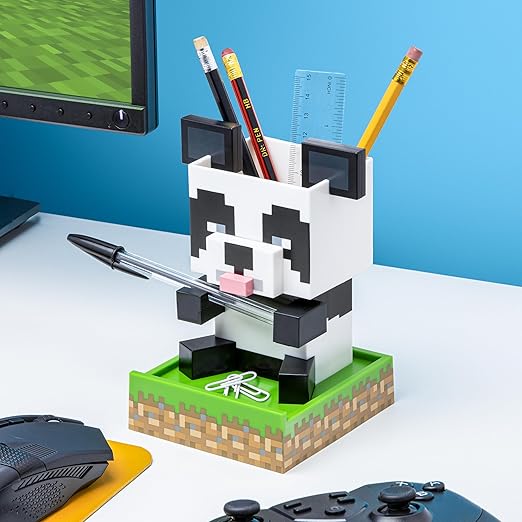Paladone Minecraft Panda Desktop Organizer - Cute Tidy Stationery Accessory For Pens Pencils & Markers with Trinket Tray & Phone Stand
