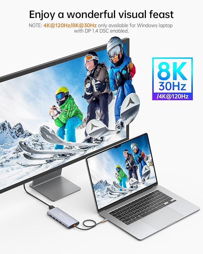 Dell/HP/Lenovo/Surface USB C Docking Station - Dual 4K60 HDMI+8K30 DP, 14 in 1 USB C Hub Adapter with 100W PD, RJ45, SD/TF, Audio, Multiport Dock for MacBook/Laptop