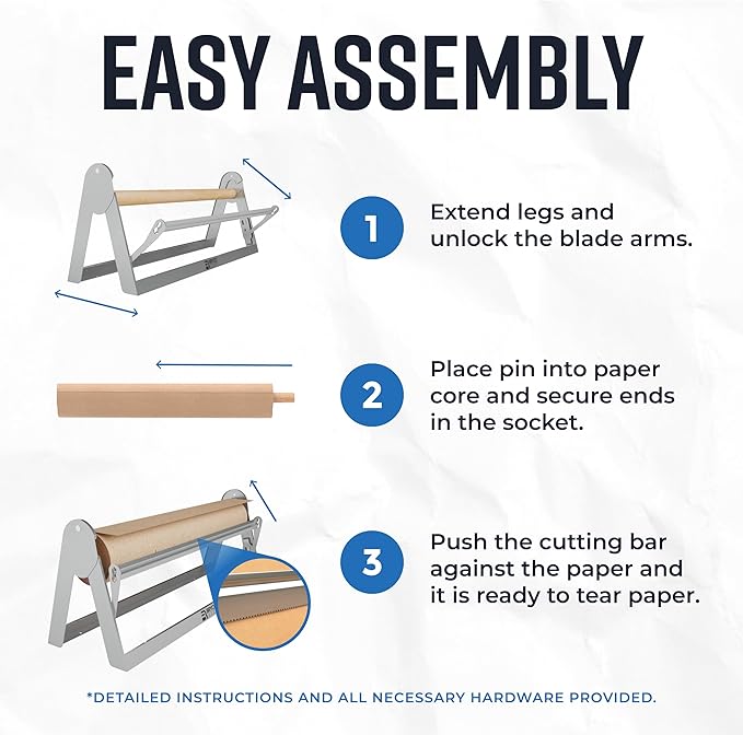 Bryco Goods 24 Inch Paper Roll Dispenser and Cutter, Wall Mountable & Non-Slip Tabletop, Heavy-Duty Steel Frame – Kraft, Butcher, Freezer, Wrapping Paper Holder – for Home, Office, Craft Projects