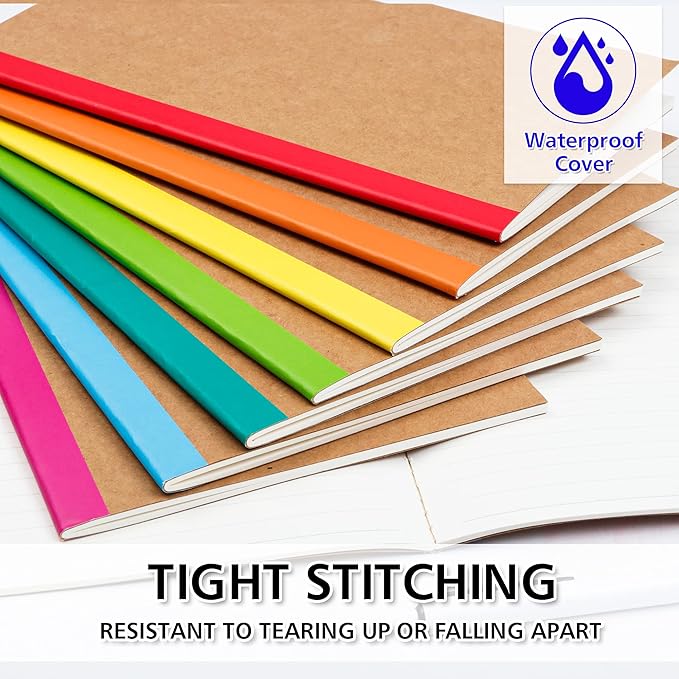 feela 8 Pack Composition Notebooks Bulk, Kraft Cover Lined Blank College Ruled Composition Travel Journals with Rainbow Spines For Women Students Business, 60 Pages, 8.3”x 5.5”, A5, 8 Colors