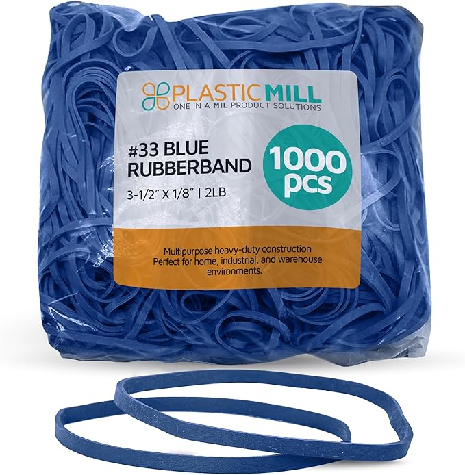 Plastic Mill Rubber Bands Thick Size #33 | Blue Rubberbands - 2LB/1000 Count/pack | 3 1/2 x 1/8" Multi-Purpose Band | Elastics large Long Rubber for Office Supply, File Folders, box, Books, gifts, Notebook|