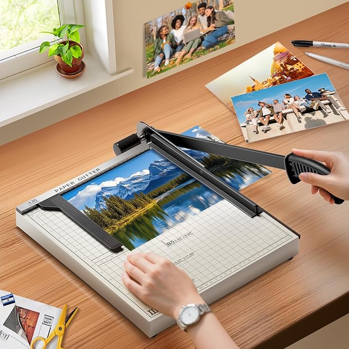 15 Inch B4 Guillotine Paper Cutter, Heavy Duty 10 Sheet Paper Trimmer Cutting with Auto-Press Clamp & Magnetic Ruler | Precision Cut for Paper, Card, Photos, Vinyl & More