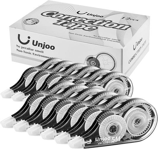 White Correction Tape Dispenser, Fast Clean and Easy to Use Tear-Resistant Tape, For school Supplies, Office (12pack, 5M/196" x 0.2", White)