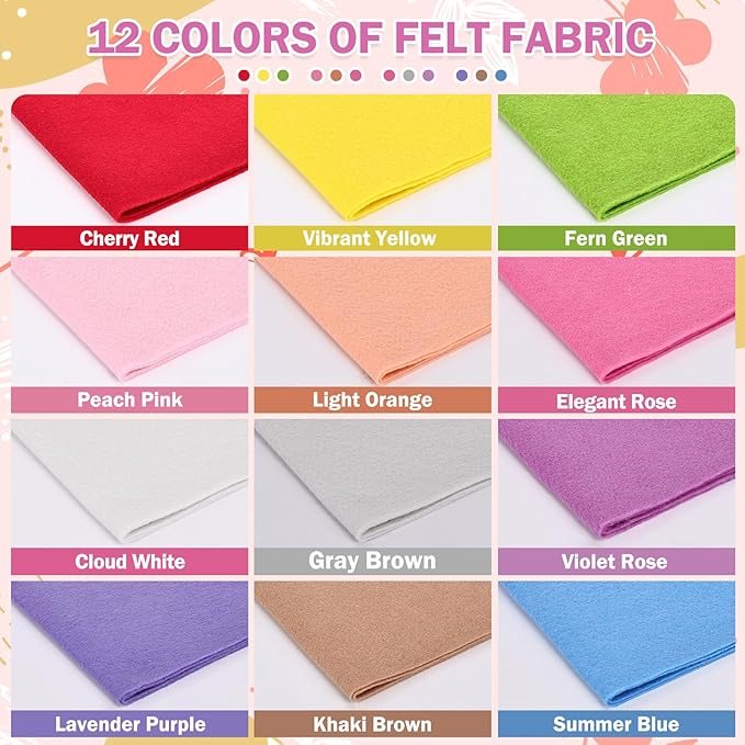 12 Rolls 8"x35"(20.5x90cm) 1.4mm Thick Soft Felt Fabric Sheet 12 Assorted Rainbow Series Colors Felt Pack Pastel Felt Sheets for DIY Craft Sewing Squares Nonwoven Patchwork