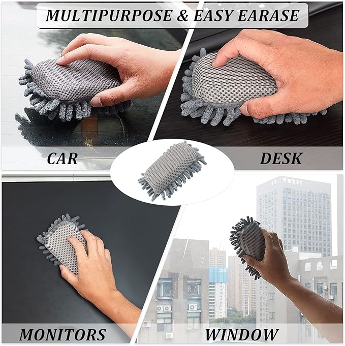 Zonon 4 Pieces Dry Erase Eraser Microfiber Shag Washable Whiteboard Eraser for Markers, Chalk, Classroom, Home and Office(Blue, Pink)