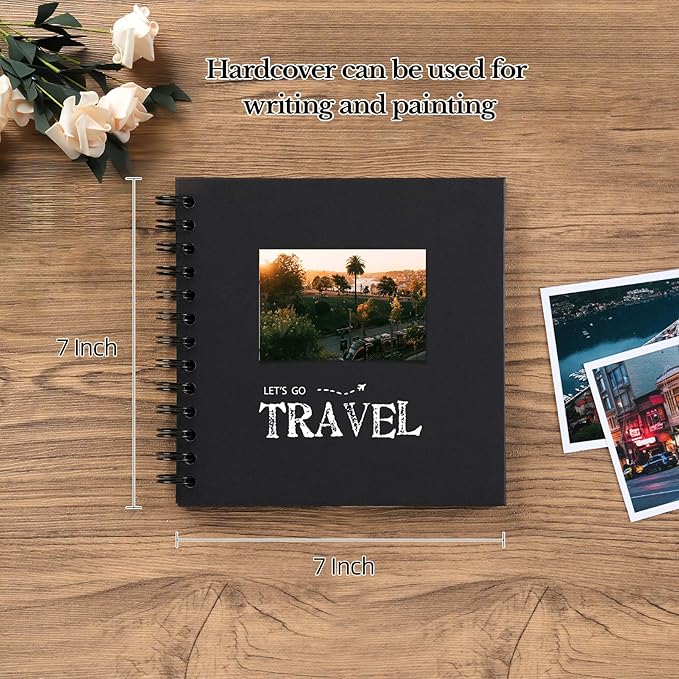 potricher 7 x 7 Inch DIY Scrapbook Album 40 Pages Hardcover Kraft Paper Scrap Book Photo Albums Memory Book for Wedding and Anniversary Family (Black, 7 Inch)