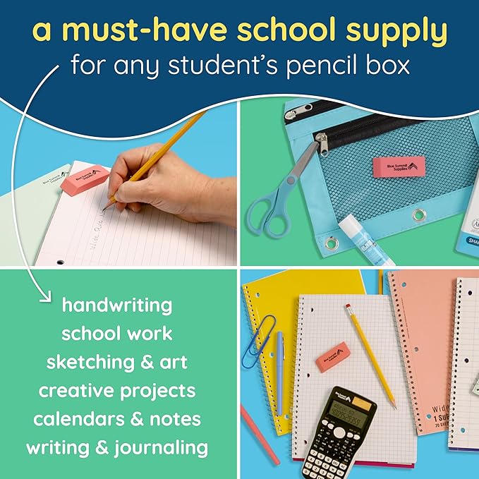 Blue Summit Supplies Pink Erasers, Bulk Erasers for Art, School, and Office Use, Classroom Set, 36 Pack