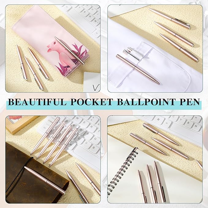 Teling 72 Pcs Small Ballpoint Pen Mini Pens Bulk 4 Inch Short Small Tiny Black Ink Ballpoint Writing Tool for Notebook Pockets Signature Notepads School Office(Rose Gold, Silver,Classic Style)