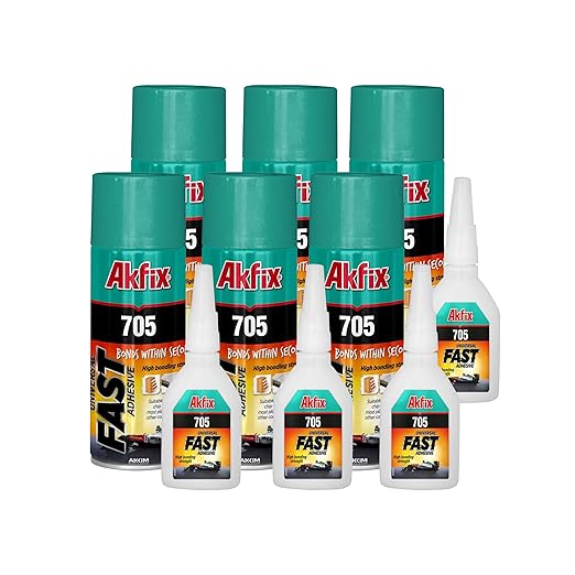 Akfix-GA060 705 Fast Adhesive CA Glue (1.76 oz.) with Activator (6.76 fl oz.) [Clear Super Glue Adhesive and Accelerator Spray] - 6 Pack