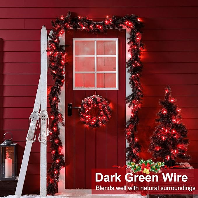 2 Pack Christmas Lights Outdoor, Total 200FT 600LED Christmas String Lights with 8 Modes Waterproof, Green Wire Twinkle Tree Lights for Indoor Room Patio Yard Xmas Party Decorations, Red