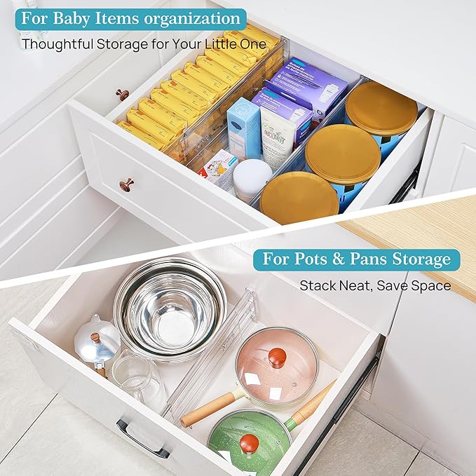 Vtopmart 8 Pack 6" Tall Upgrade Drawer Dividers for Big and Deep Drawer, 12.8"-22.3" Adjustable Expandable Dresser Drawer Organizer, Clear Plastic Separators for Dresser, Baby Supplies, Kitchenware