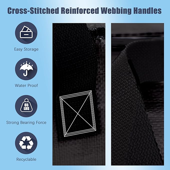 4 Pack Large Strong Moving Bags with Zippers & Carrying Handles - Water-Resistant - Heavy Duty Storage Tote for Space Saving Moving Storage, Fold Flat, Alternative to Moving Box (Black)