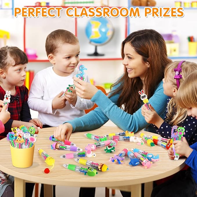 arscniek 40Pcs Multicolor Pen in One, 4-in-1 0.5mm Fine Point Cute Pens, Fun Kawaii Ballpoint Pen for Party Favors, Classroom Prizes, Teacher School Supplies, Bulk Gifts for Students