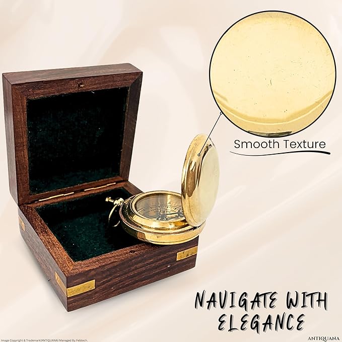 Antique Brass & Copper Sundial Compass, Sundial Clock in Box Gift Sun Clock Ship Replica Watch, Nautical Gifts for Men, Unique Nautical Decor, Naval Maritime Sundial (#3 Golden Push Button)