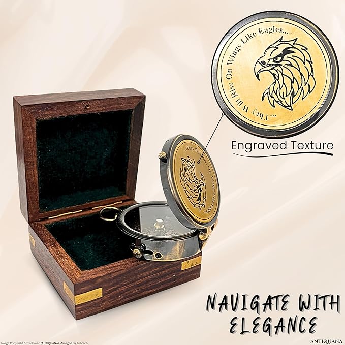 Brass Directional Engraved Compass, Baptism Gifts for Boys Girls, First Communion, Christian Gifts for Men, First Confirmation Gifts for Boys, Inspirational