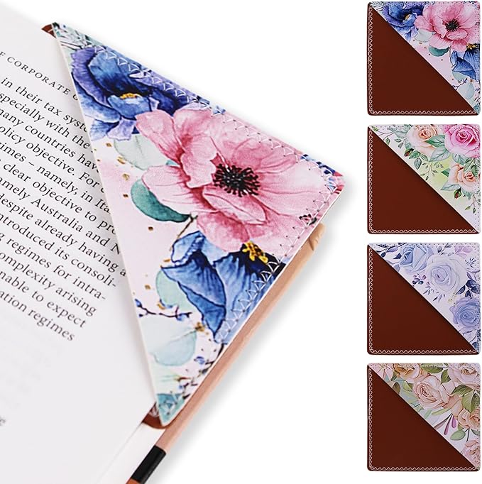 4 Pieces Leather Bookmarks, Cute Book Accessories for Reading Lovers, Page Markers for Women Men Kids Students Teachers Retirement Birthday Gift (Floral Print)