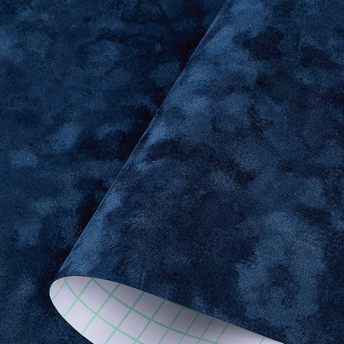 Decotalk Dark Blue Velvet Contact Paper Felt Drawer Liner 15.7x200 Inch Self Adhesive Velvet Liner for Drawers Jewelry Box Liners Dark Blue Felt Drawer Lining Sheets Sticky Flocking Lining Flocked