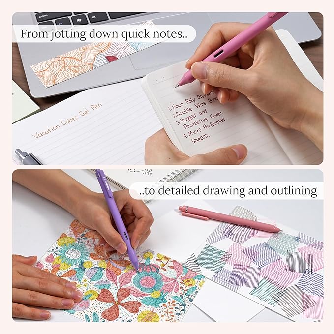 WRITECH Fine Point Gel Pens: 8ct 0.5mm Multi Colored Ink Colors Retractable Pen for Smooth Writing Note Taking Journaling Assorted Coloring No Bleed & Smear & Smudge (Vintage Set)