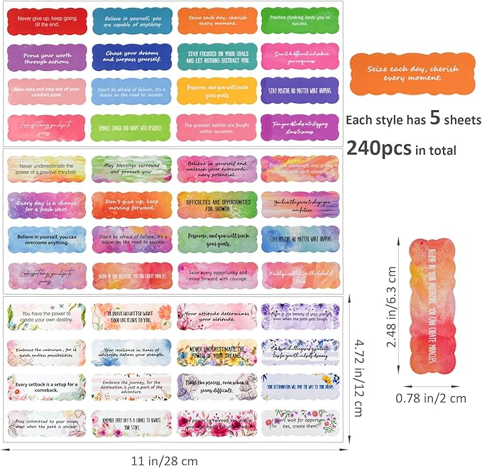 VANRA 240 Inspirational Stickers Motivational Scrapbook Sticker for Journaling Planner Water Bottles Scrapbooking Pages Laptop Decals Decoration, Vinyl Positive Affirmation Stickers for Women Teens