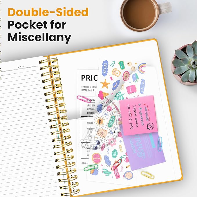 Hardcover Spiral Journal Notebooks for Work With Removable Dividers & Tabs, 8.5"x11" 5 Subject Notebook for Note Taking & Organizer, A4 College Ruled Lined Journal for Women & Writing, Yellow, 280 Pages