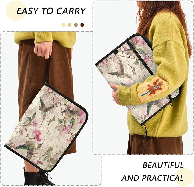 Hummingbird Pink Flowers Expanding File Organizer with 13 Pockets Accordion File Folders with Labels,Portable Document Paper Bill Receipt Organizer,Home College School Office Supplies, Letter