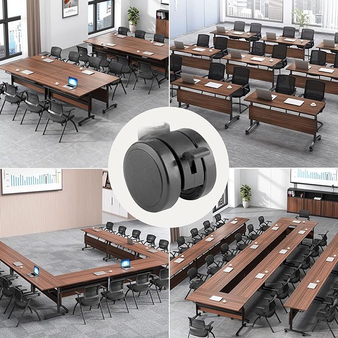 Conference Room Table with Silent Wheels, Mobile Folding Conference Table for 16 Person,Flip Top Office Training Tables with Walnuts Wood Tabletop, for School,Business Meeting Rooms (2 Pack 47in)