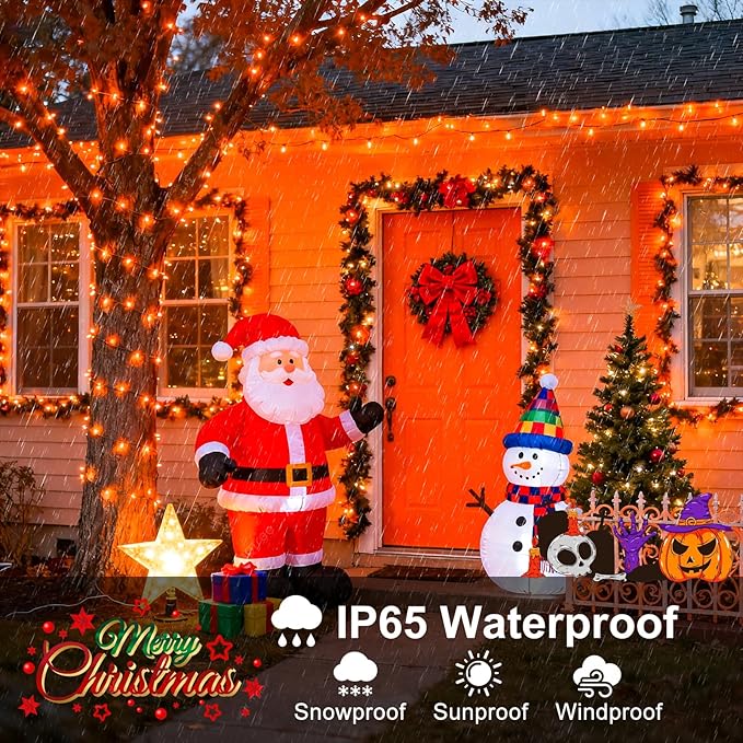 2 Pack Christmas Lights Outdoor, Total 200FT 600 LED Orange String Lights for Outside with 8 Modes Waterproof, Plug in Christmas Decorations for Indoor Bedroom Patio Garden Party Holiday