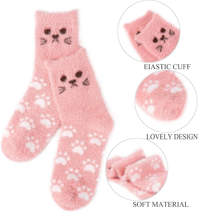 ICEIVY 5 Pair Fuzzy Cozy Socks for Women - Warm Comfy Soft Casual Home Sleep Winter Wool Socks - Gifts for Women