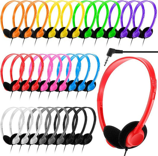Yunsailing 30 Pack Class Set Headphones for Students Bulk School Headsets Earphones with 3.5mm Jack Classroom Must Haves Teacher Supplies for Adults Laptop Computer(Multicolor)